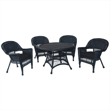 PROPATION 5 Piece Black Wicker Dining Set - Black Cushions PR335431